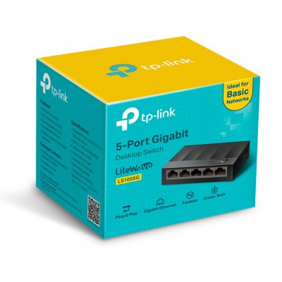 Switch No Administrable 5 Puertos TP-LINK LS1005G, Negro, 3.7 W