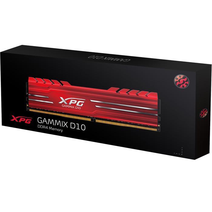 Memoria RAM XPG GAMMIX D10, 8 GB, DDR4, 3200 MHz, UDIMM, Disipador dentado ROJO