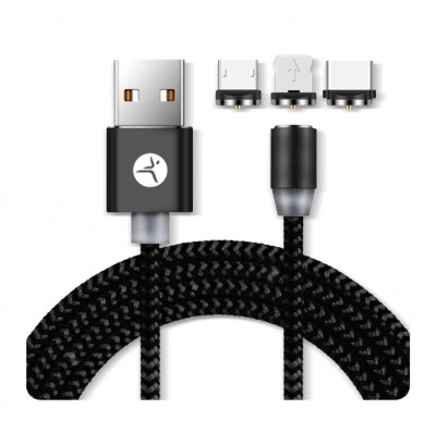 Cable Cargador USB TECHZONE TZCABTRI01, Lightning, USB y Tipo C, Negro, 1m