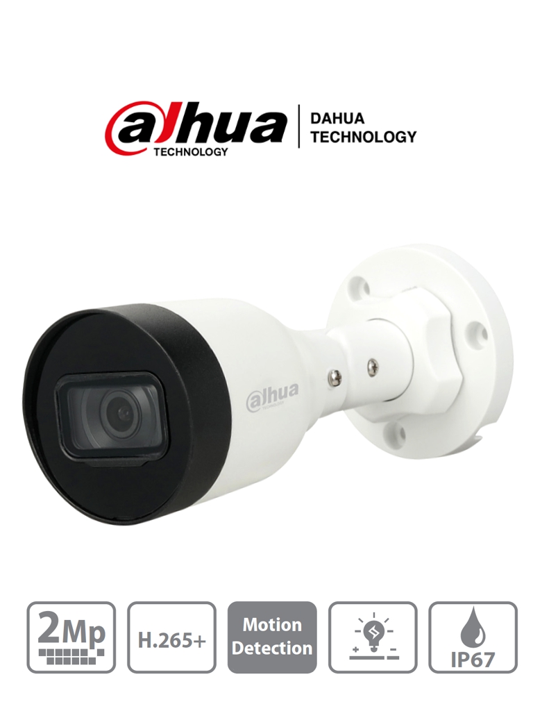Camara IP Bullet DAHUA IPC-HFW1230S1-S4 -2 MP/ H.265+/ 20 Fps/ Lente de 2.8mm