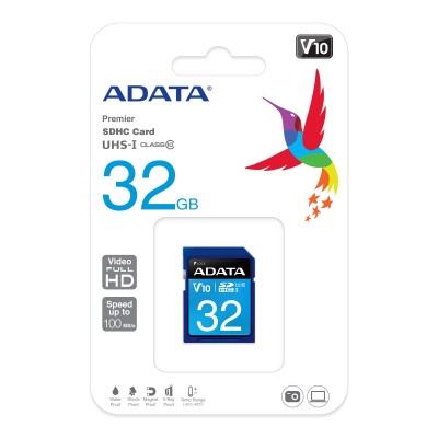 Memoria SD (SDHC) 32GB ADATA Clase 10 (V10), Velocidad hasta 100MB/25MB por seg. ASDH32GUICL10-R