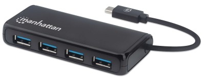 Conector Múltiple de 4 Puertos para USB MANHATTAN 164924, USB Tipo-C, 4 x USB 3.0 A, 4 puertos