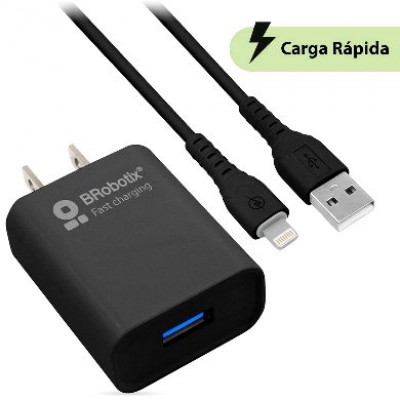 CARGADOR USB V3.0 + CABLE LIGHTNING. NEGRO