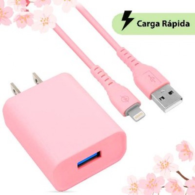 COMBO CARGA RÁPIDA: CARGADOR USB V3.0 + CABLE LIGHTNING. ROSA (6001363), Brobotix