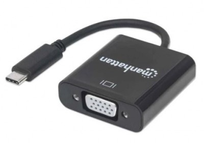 Convertidor USB C a VGA MANHATTAN 151771, Negro, USB C, VGA, Macho/hembra