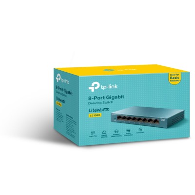 SWITCH DE 8 PUERTOS GIGABIT TP-LINK LS108G PARA ESCRITORIO PLUG AND PLAY CON CARCASA DE ACERO
