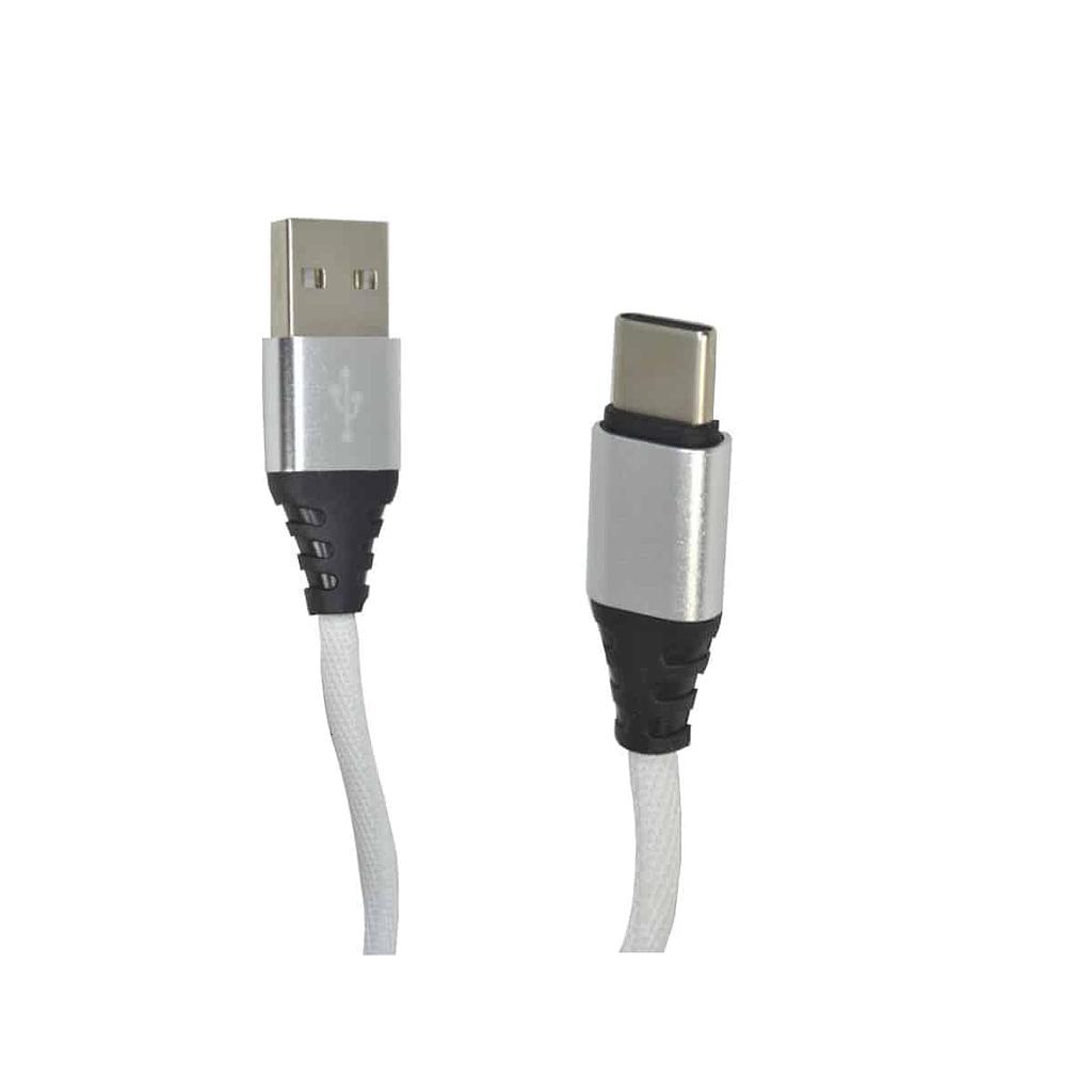 Cable USB tipo C, 2 mts. metalico Plata 