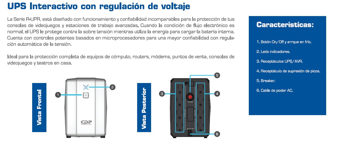 No-Break CDP R-UPR 1008, 1000 VA, 500 W, Color blanco 