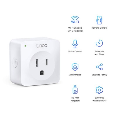 KIT Mini Enchufe Inteligente Wi-Fi TP-LINK TAPO P100(1-PACK), Inalámbrico, Wi-Fi, Interior, Blanco, AC 220-240 V~50/60 Hz 10 A